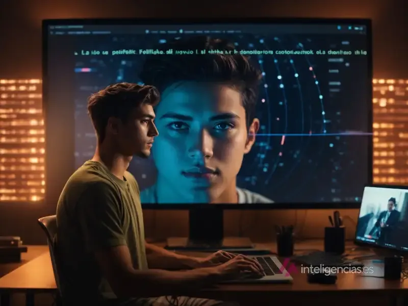 Joven creando un deepfake.
