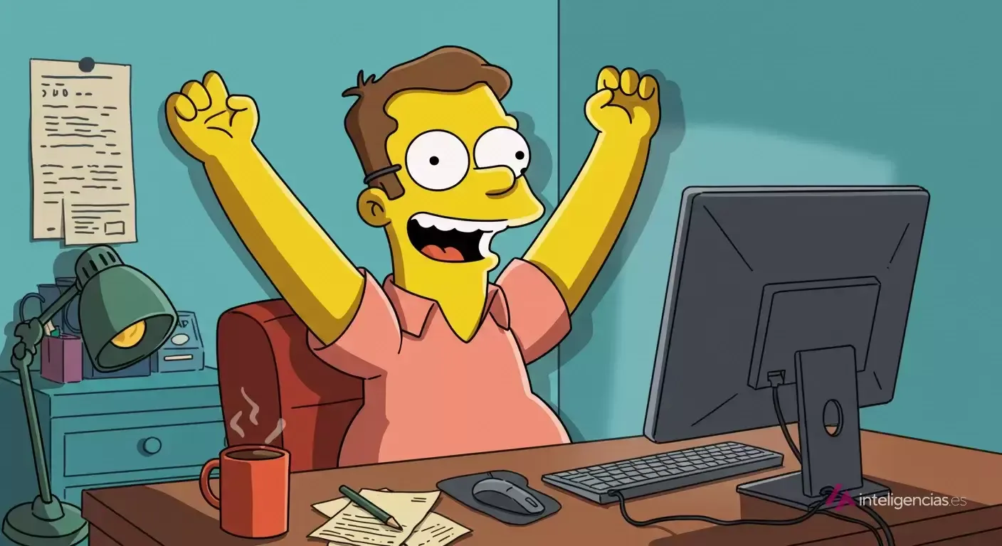 Programador celebrando con los brazos en alto frente al ordenador: la expectativa con la que se llega a programar con IA